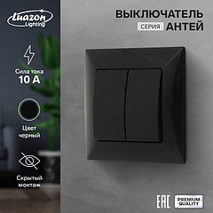 Выключатель Luazon Lighting "Антей", 10 А, 2 клавиши, скрытый, черный