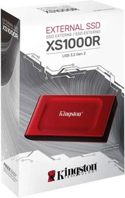 Kingston Внешний SSD Kingston 1TB XS1000 Red USB 3.2 Gen 2, 1050 МБ/с (чтение), 1000 МБ/с (запись)