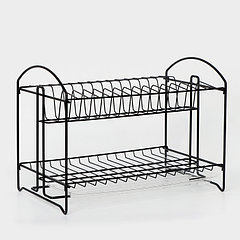 Сушилка для посуды с поддоном 2-х ярусная, разборная, 39,5×24×29,5 см, черный