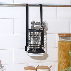 Держатель для столовых приборов на рейлинг, цвет чёрный