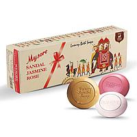 Набор мыла Майсор: Сандал, Жасмин, Роза / Mysore Sandal, Jasmine And Rose Soap (3 штуки по 150 грамм)