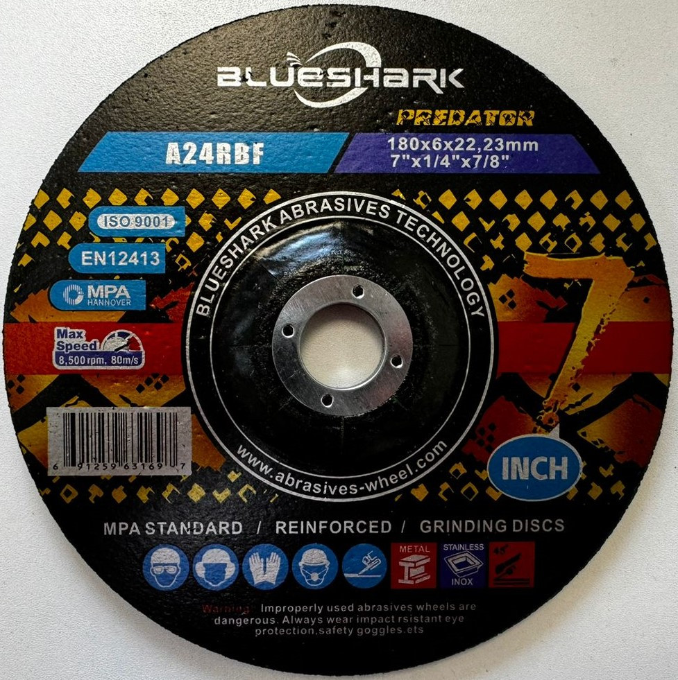 Диск шлифовальный по металлу и INOX 180x6.0x22.23, BlueShark