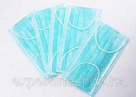 Маски защитные для лица, на резинке, трехслойные БИРЮЗОВЫЕ уп. 100 шт. (Россия) поштучно, фото 2