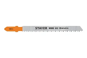 Полотна для лобзика, STAYER T101D, T-хвост., HCS сталь, по дереву/ДСП/ДВП, шаг 4мм, (6TPI), длина 75мм, 2шт