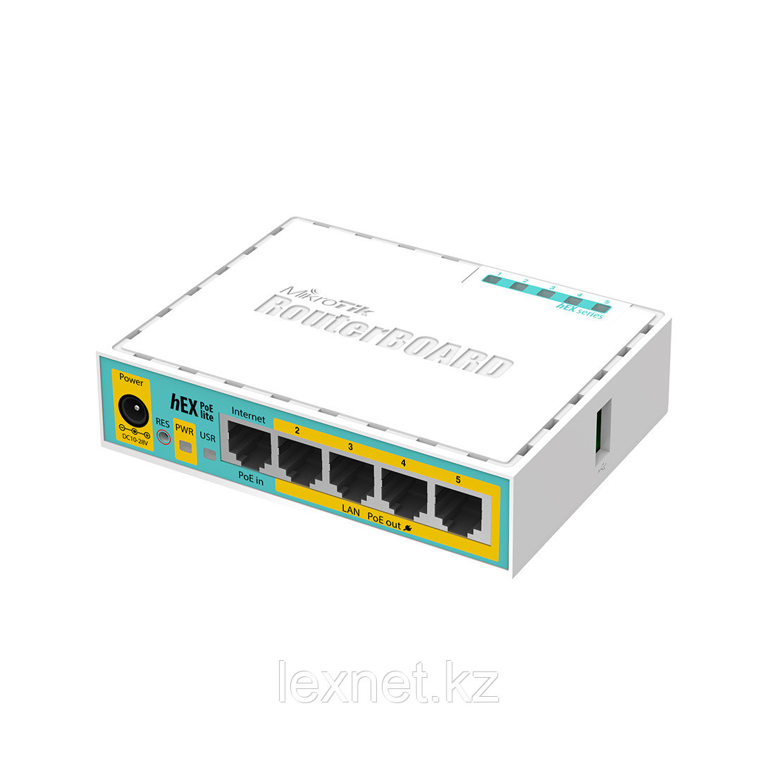 Маршрутизатор, MikroTik, RB750UPr2, hEX PoE lite, 5 портов 10/100M, (Ether2-Ether5 Passive PoE, 2А), Passive P