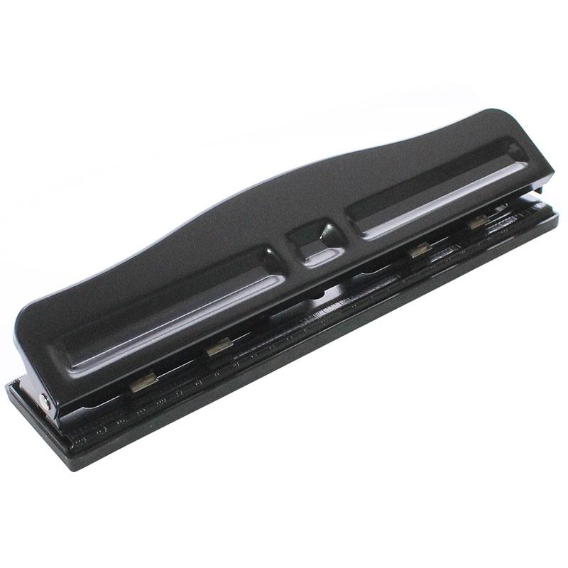 Дырокол до 10 листов, на 4 отверстия, металлический корпус, черный