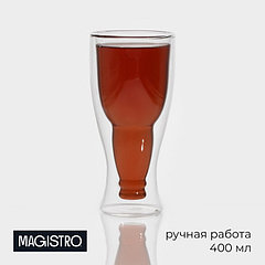 Пивной бокал Magistro «Дуо», 400 мл, 8,5×8,5×18 см, с двойными стенками, стекло, прозрачный