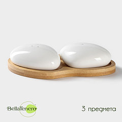 Набор для специй BellaTenero, 3 предмета: солонка 40 мл, перечница 40 мл, подставка, на бамбуковой п ...