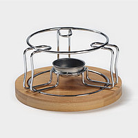 Подставка - подогрев под чайник BellaTenero «Эко», на бамбуковой подставке, d=14 см, металл, серебри ...