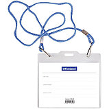 Бейдж горизонтальный OfficeSpace, 125*110мм (размер вставки 120*90мм), 2 карабина, на синем шнурке, фото 2