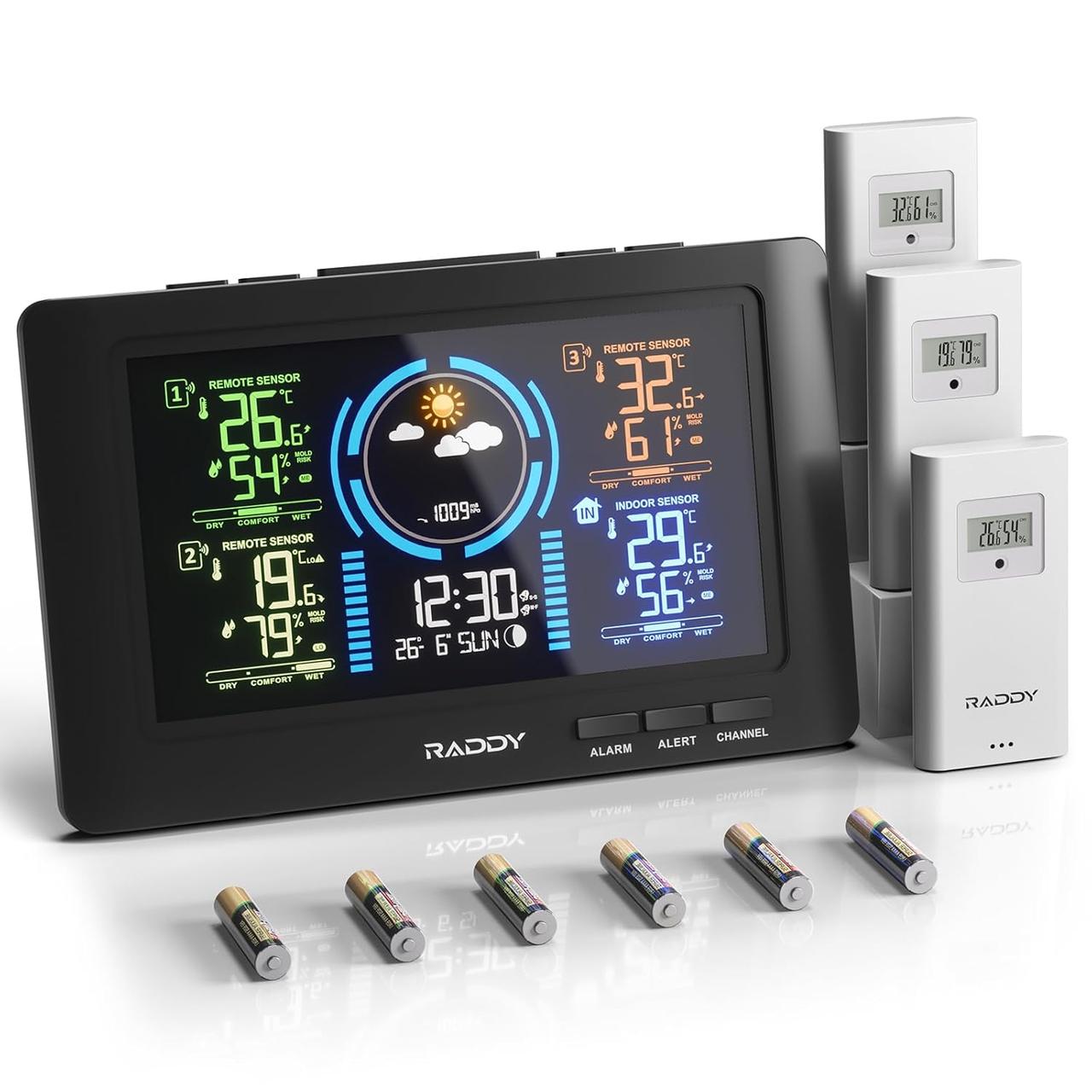 Метеостанция Raddy WF-80C с 4-мя беспроводными датчиками температуры и влажности