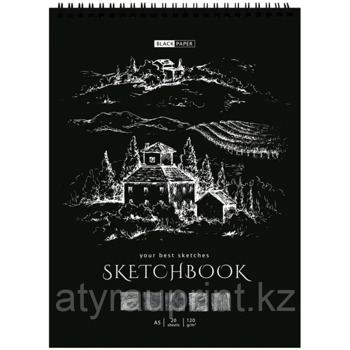 Скетчбук 20л., А5 ArtSpace "Black line. House", на гребне, черный блок,120г/м2, фото 1