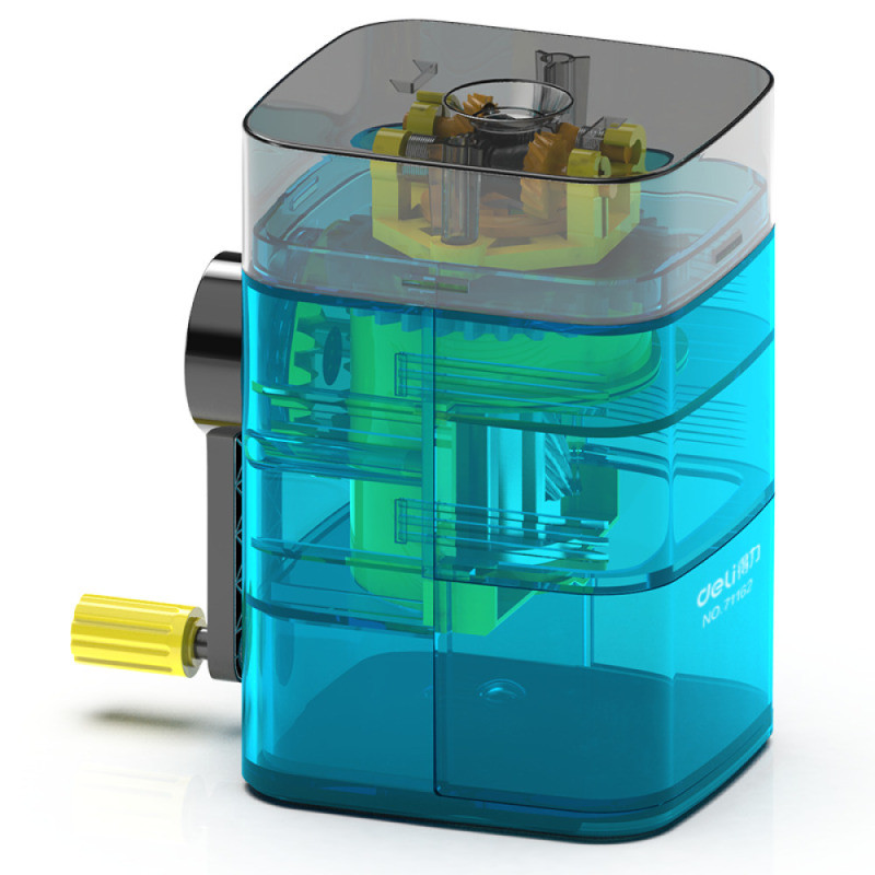 Точилка DELI "71162" механическая, 1 отверстие, с контейнером, синяя, фото 1