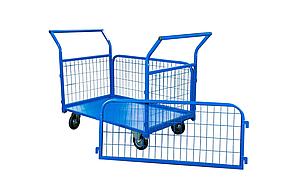 Тележка платформенная TOR ТП-3С (435 кг, 1200x700 мм, 160 мм) с бортами из сетки и двумя ручками