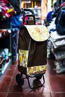 Универсальная сумка-тележка на двух колесах, 32х30х100см (темно-коричневая с цветными кругами)