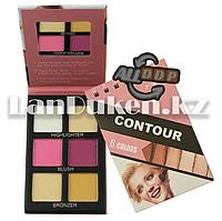 Набор контуров хайлайтеров бронзеров и румян для лица 6 цветов с зеркальцем (F2122-1)
