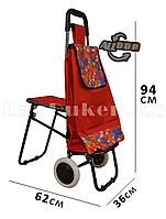 Складная сумка тележка + стульчик 2 в 1 на колесах красная с принтом
