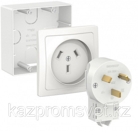 Комплект силовой 32 А, 250 В: розетка, вилка, подъемная коробка, наруж. Systeme Electric, Белый Blanca