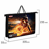 Папка на молнии с ручками ПИФАГОР А4, 1 отделение, пластик, ручки-шнурок, "Fire moto", фото 3