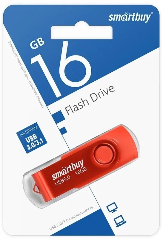 3.0 USB накопитель Smartbuy 16GB Twist Красный, фото 1