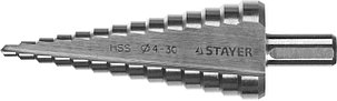 STAYER 4-30 мм, 14 ступеней, сталь HSS, ступенчатое сверло (29660-4-30-14)