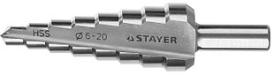 STAYER 6-20 мм, 8 ступеней, сталь HSS, ступенчатое сверло (29660-6-20-8)