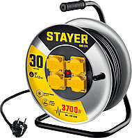 STAYER PRO-315, КГ, 3 x 1.5 мм2, 30 м, 3700 Вт, IP44, силовой удлинитель на стальной катушке (55077-30)