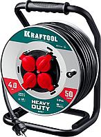 KRAFTOOL КГ 3х2.5 50м 4000Вт IP44, HEAVY DUTYСиловой удлинитель на стальной катушке (55086-50)