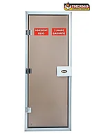 Дверь для хамам THERMO "Bronze" с порогом, 200*80см, дверной короб аллюминий 62*62мм, стекло 8 мм, 3 навеса,