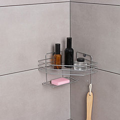 Полка настенная, с мыльницей, 20×20×15,5 см, хром