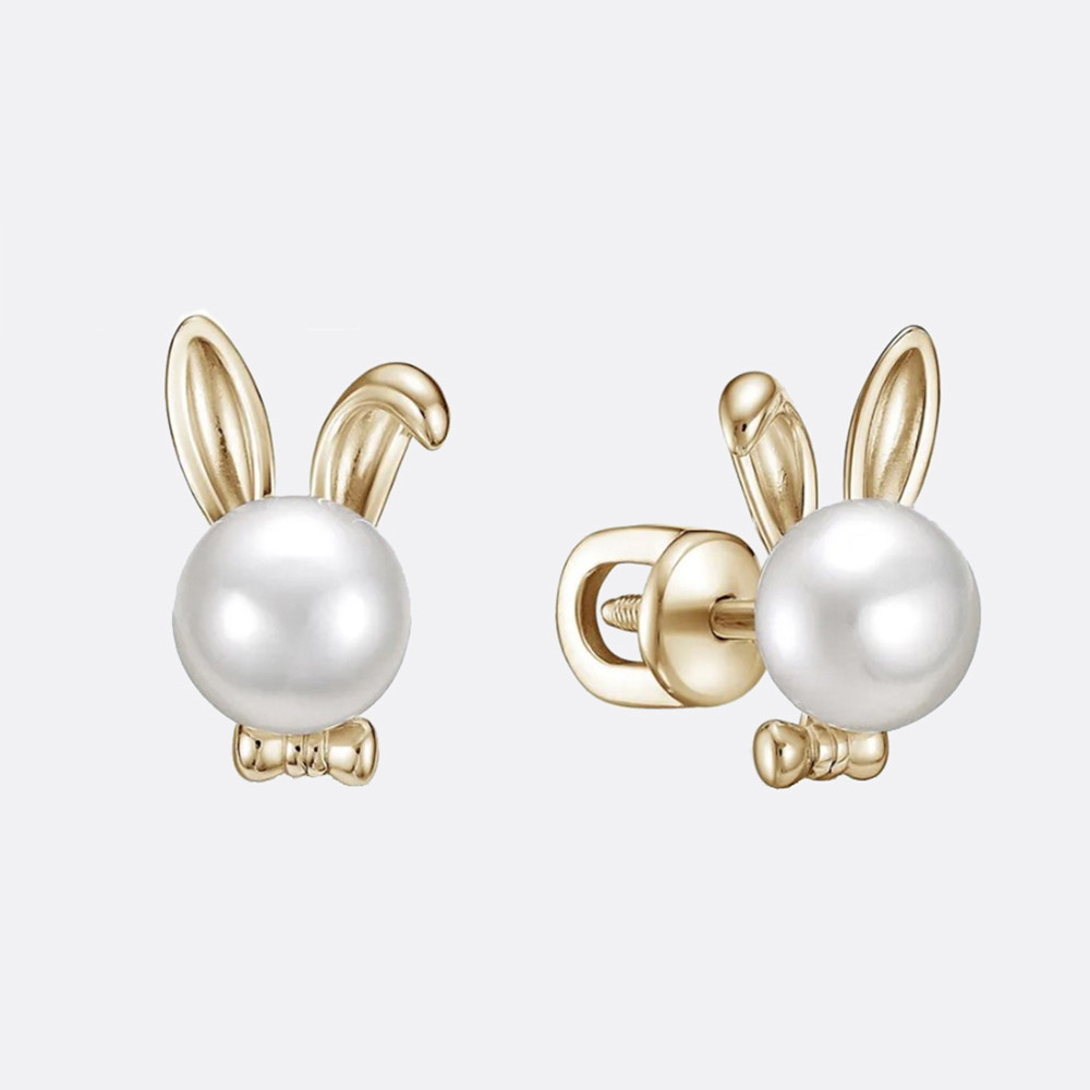 Серебряные серьги-пусеты жемчуг белый Z2-10801 , замок кафф, фото 1