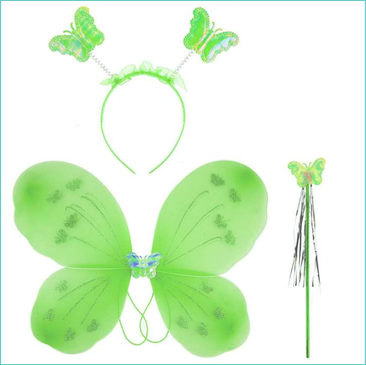 Крылья феи с ободком и волшебной палочкой (Зеленые)