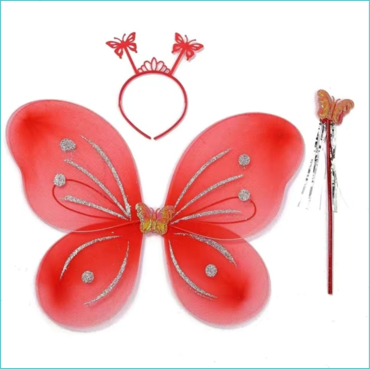 Крылья феи с ободком и волшебной палочкой (Красные)