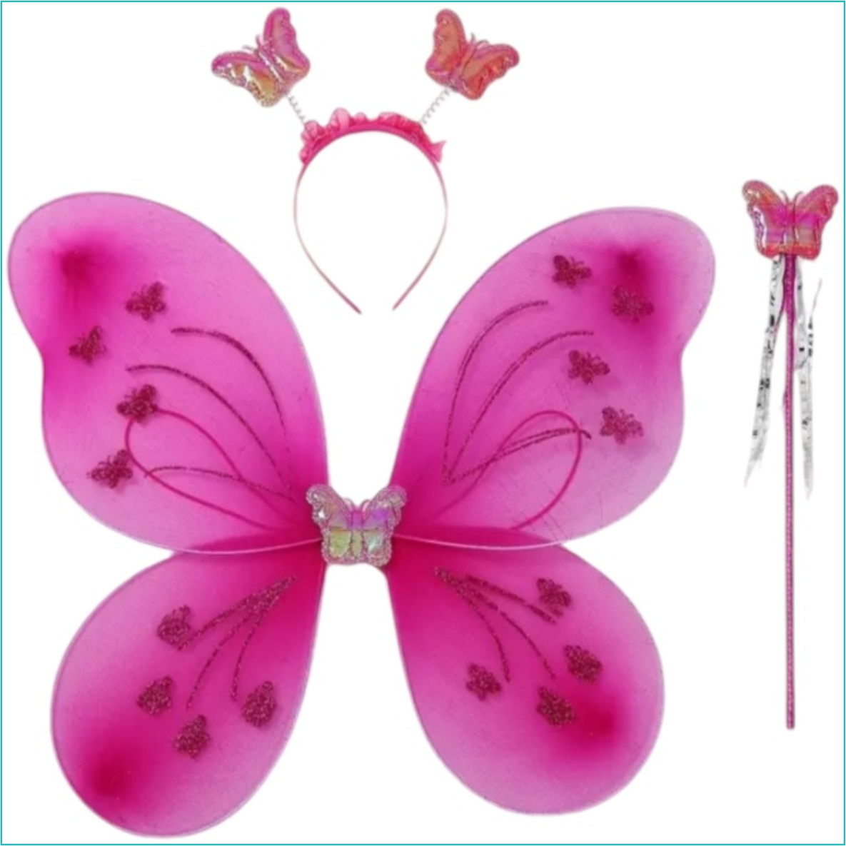 Крылья феи с ободком и волшебной палочкой (Темно-розовые)