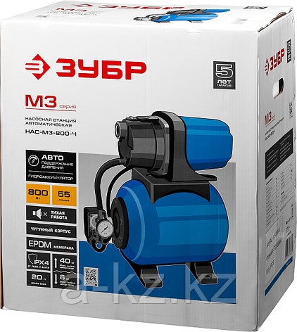 ЗУБР 800 Вт, бак 20 л, автоматическая насосная станция, чугунный корпус (НАС-М3-800-Ч), фото 1