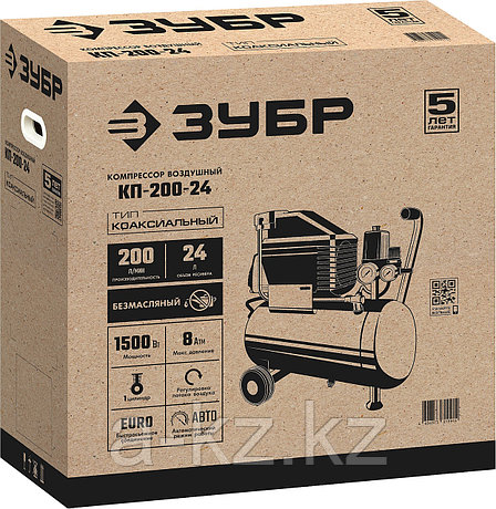 ЗУБР 200 л/мин, 24 л, 1500 Вт, безмаслянный компрессор (КП-200-24), фото 1
