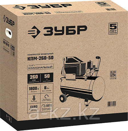 ЗУБР 260 л/мин, 50 л, 1500 Вт, масляный компрессор (КПМ-260-50), фото 1