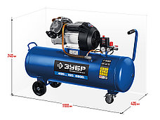 ЗУБР 400 л/мин, 100 л, 2200 Вт, масляный компрессор, Профессионал (КПМ-400-100), фото 2