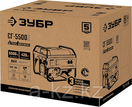 ЗУБР 5500 Вт, газовый генератор с электростартером (сжиженный газ / природный газ / бензин) (СГ-5500Е), фото 1