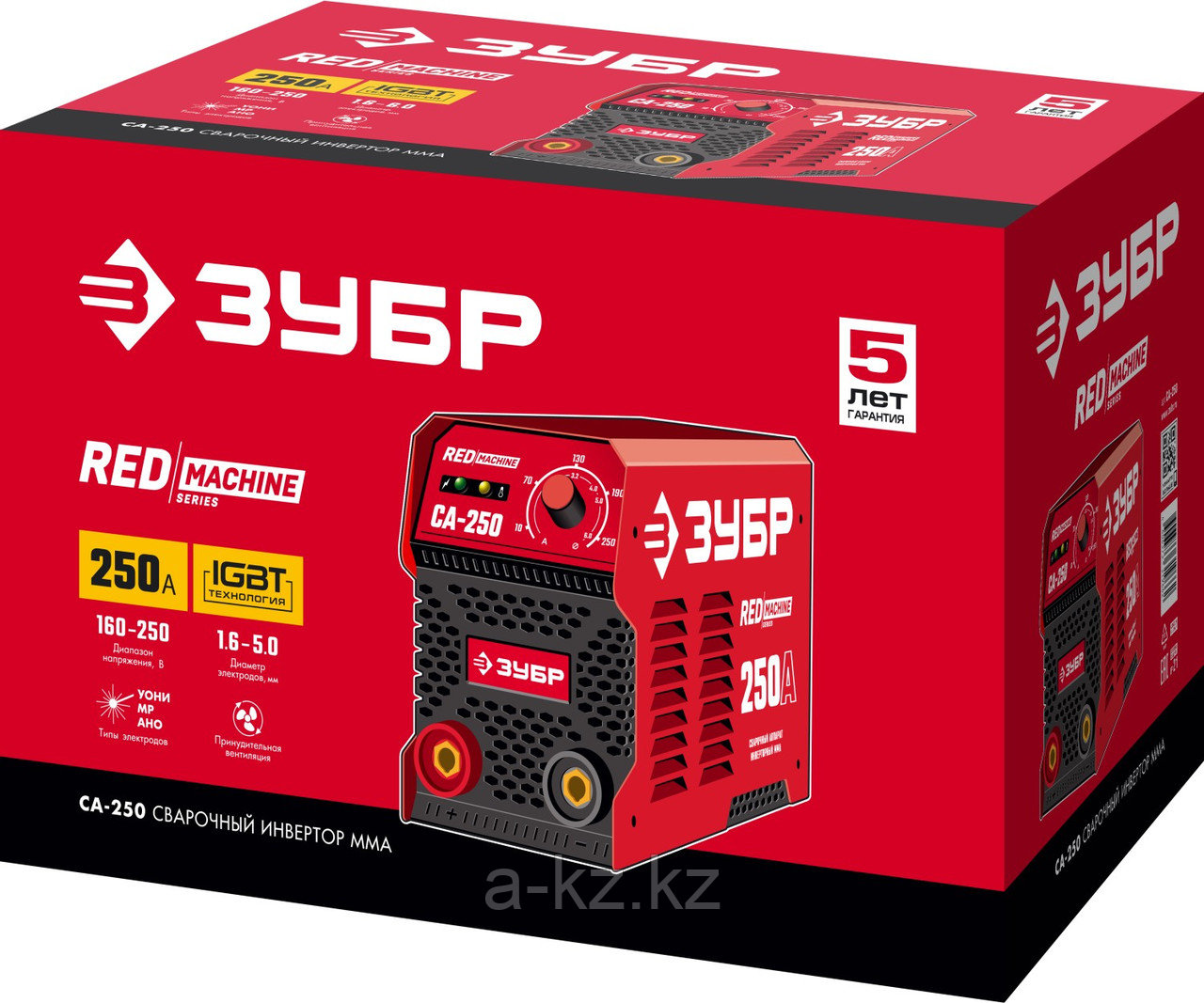 ЗУБР ММА, 250 А, RED MACHINE, сварочный аппарат инверторный, макс. электрод Ø 6.0 мм (СА-250)