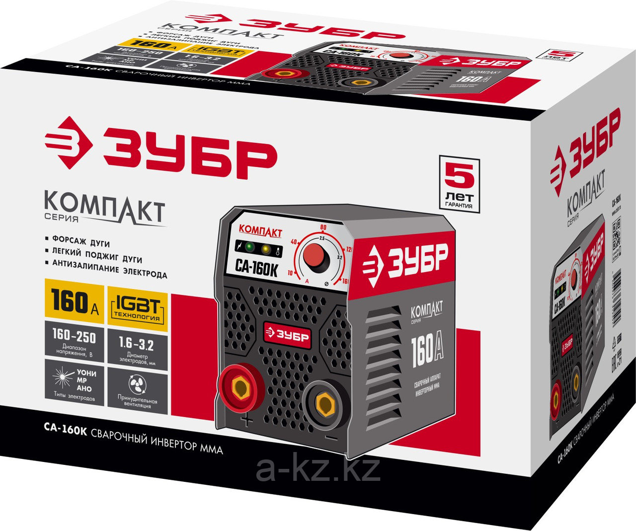 ЗУБР ММА, 160 А, КОМПАКТ, сварочный аппарат инверторный, макс. электрод Ø 3.2 мм (СА-160К)