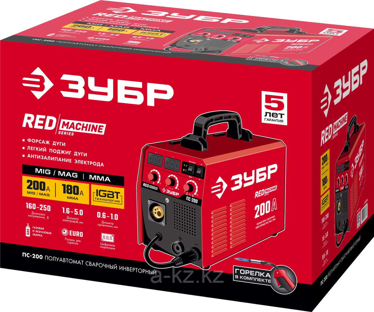 ЗУБР MIG-MAG / ММА, 200 А, RED MACHINE, сварочный полуавтомат инверторный (ПС-200)