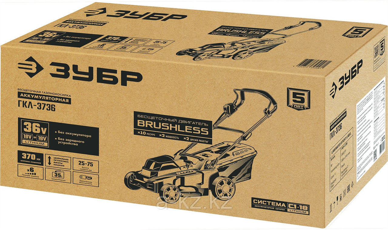 ЗУБР С1-18, 36 В, 37 см, без АКБ, бесщеточная газонокосилка (ГКЛ-3736)