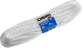 СИБИН 5 мм, 20 м, вязаный, с сердечником, белый, полипропиленовый шнур (50255)