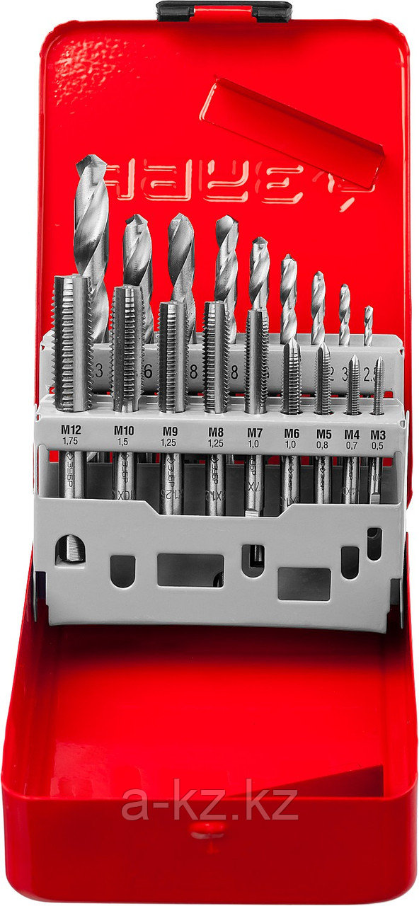 ЗУБР 18 предм., метчики 9ХС, сверла Р6М5, набор резьбонарезной, (28115-H18)