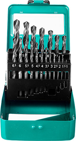 СИБИН 19 шт, (1-10 мм), быстрорежущая сталь, класс В, мет.бокс, набор сверл по металлу (29610-H19), фото 1