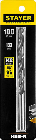 STAYER HSS-R, 10.0 х 133 мм, быстрорежущая сталь P6M5, сверло по металлу, Professional (29602-10), фото 2
