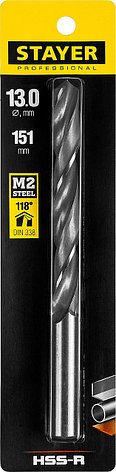 STAYER HSS-R, 13.0 х 151 мм, быстрорежущая сталь P6M5, сверло по металлу, Professional (29602-13), фото 2
