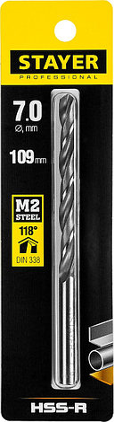 STAYER HSS-R, 7.0 х 109 мм, быстрорежущая сталь P6M5, сверло по металлу, Professional (29602-7), фото 2