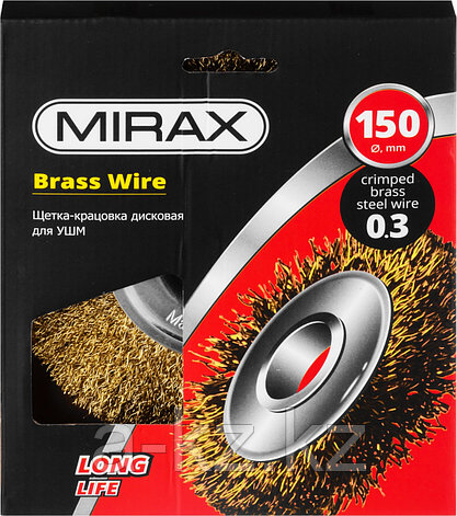 MIRAX 150 мм, витая стальная латунированная проволока 0.3 мм, щетка дисковая для УШМ (35141-150), фото 2